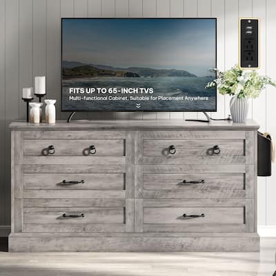Moasis 59" Farmhouse 6 Drawer Dresser Chest of Drawers Storage Organizer For Bedroom
