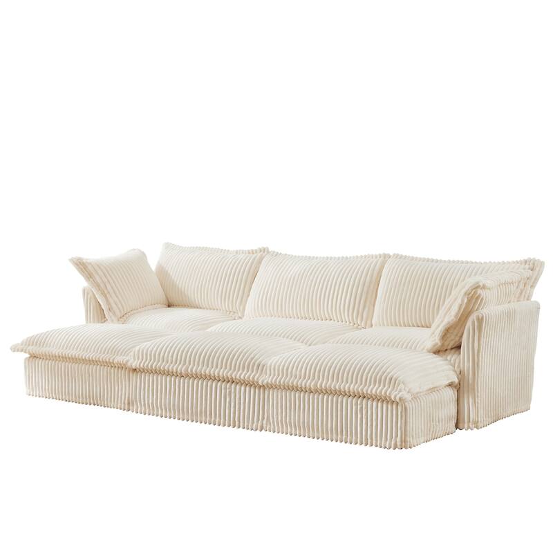 120" Corduroy 3-Seater Sofa Set with 3 Ottomans, Sleeper Function & Removable Slipcovers