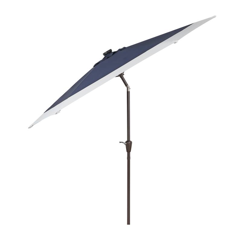 Sidney 9 ft. 2-Tone Solar LED Market Patio Umbrella with 12 LED Strip Lights, Auto-Tilt, Crank and UV Protection, by JONATHAN Y