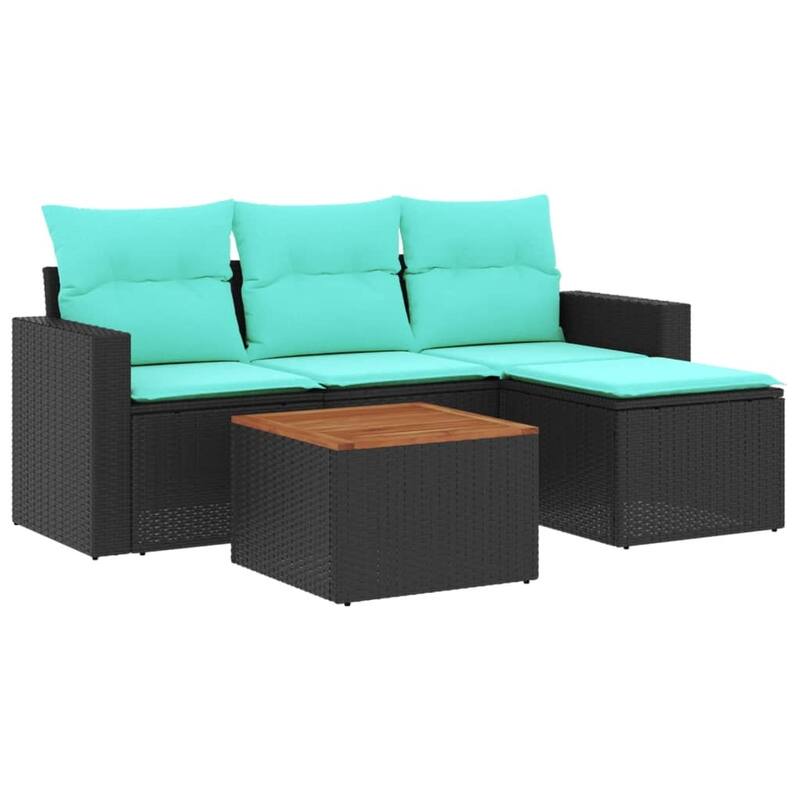 vidaXL 5 Piece Patio Sofa Set with Cushions Black Poly Rattan - 21.7 x 24.4 x 27.2