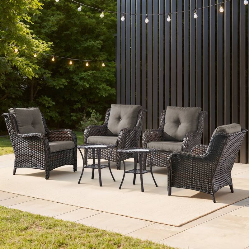 Gymojoy 6-Piece Outdoor Wicker Patio Set - 4 Chairs & 2 Side Tables, All-Weather for Deck, Garden, Pool