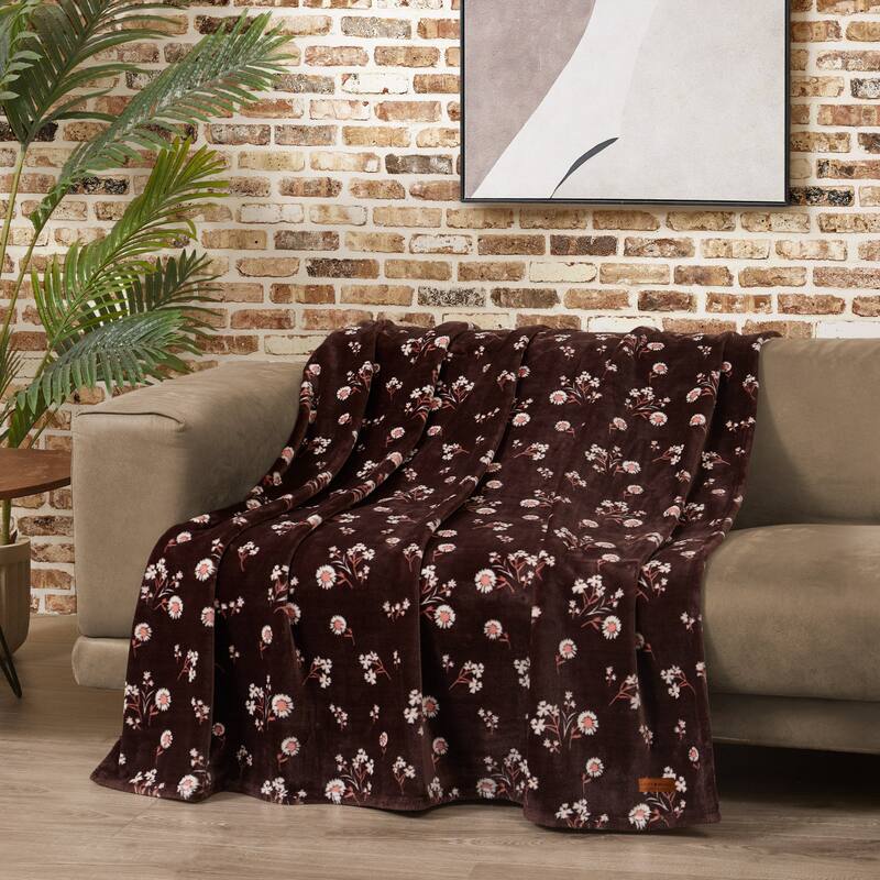 Lucky Brand Daisy Plush Throw Blanket - 50"x70" - Brown