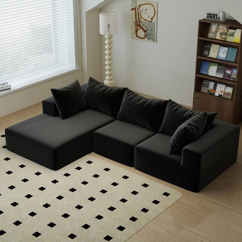 Velvet Sectional Sofa with 5 Pillows Modular L-Shape Sofa