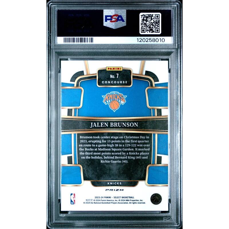 Jalen Brunson 2023 Panini Select Orange Flash Basketball Card #7 Graded PSA 10 Cert # 120258010 - 8' x 11'