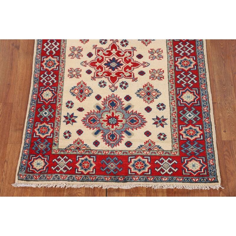 Kazak Accent Rug Hand-Knotted Traditional Beige Wool Carpet - 2'8" x 4'0"