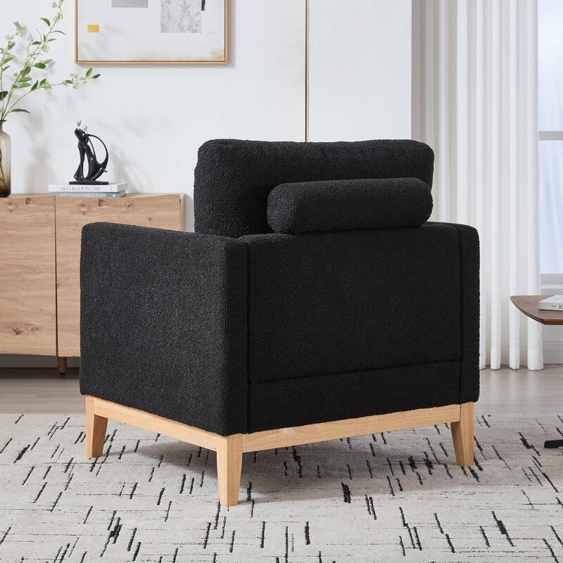 Boucle Armchair with Storage Ottoman - 300lb Capacity, Farmhouse Style
