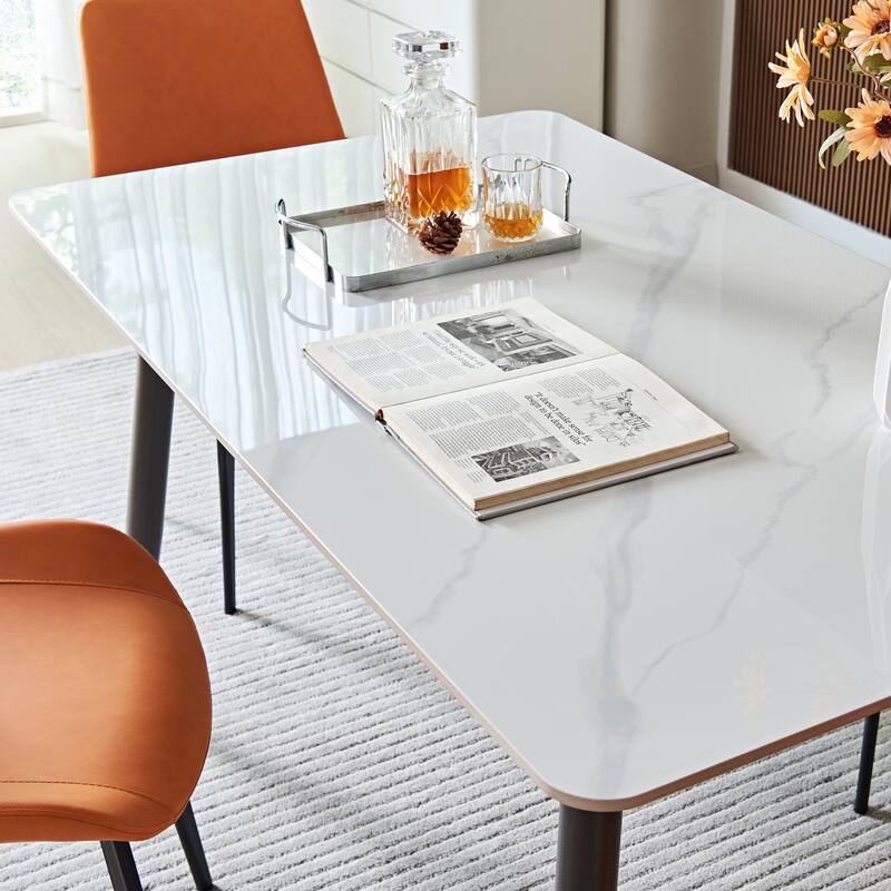 Modern Large Rectangular Table with Strong Metal Base, Stone Dining Table
