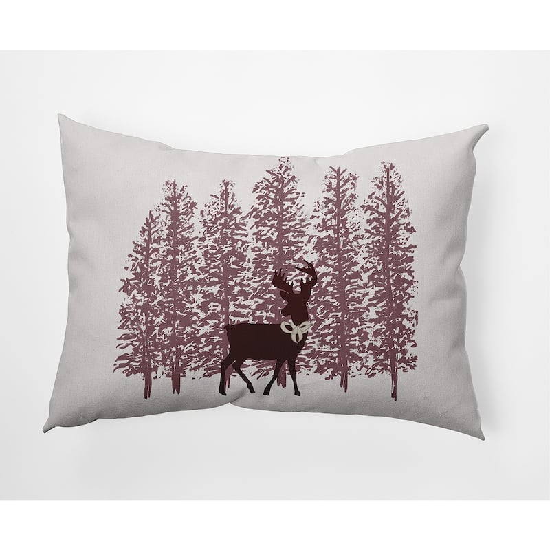 Reindeer Through the Woods Winter Soft Spun Polyester Decorative Throw Pillow - Specialty - Christmas Burgandy
