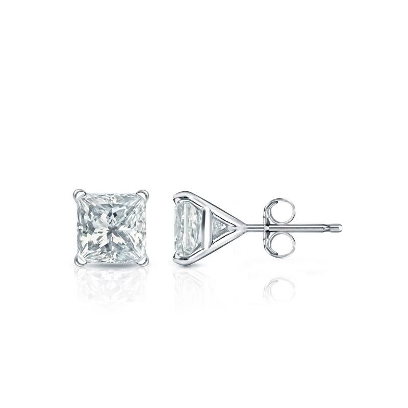 Auriya 14-karat Gold Lab Grown 0.62 carat TDW Princess Diamond Stud Earrings 4-Prong Martini Push-back - White