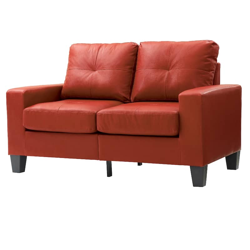 Flared Arm Faux Leather Tufted Straight Sofa - 58" - Red