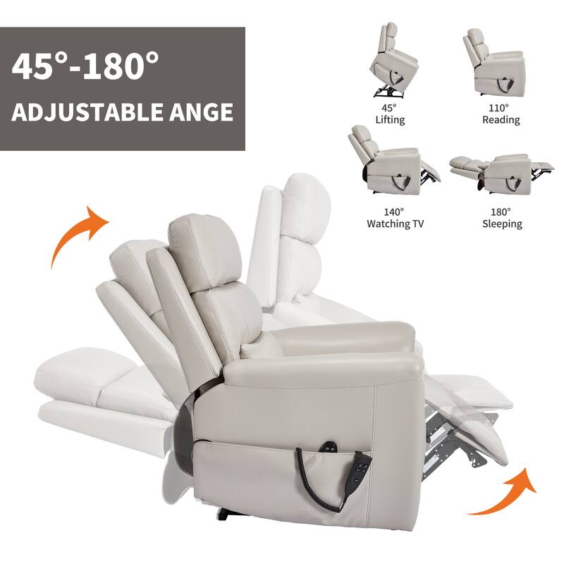 350 Lbs Leatherair Power Lift Recliner Chair, Heavy Duty Motion Mechanism With 8-Point Vibration Massage And Lumbar Heating