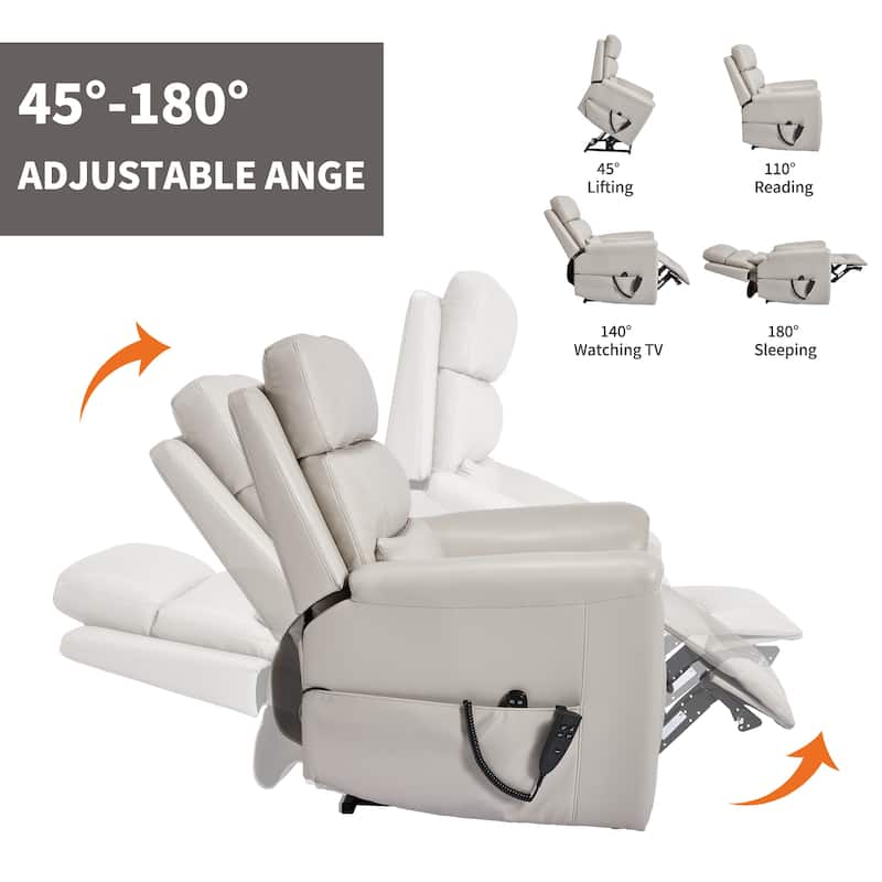Dual Motor Power Lift Recliner Chair, Electric Recliners with Massage & Heating, Sofa Chair with Cup Holders & Side Pockets