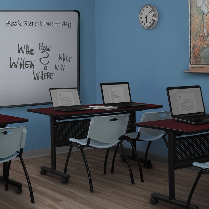 72" x 30" Flip Top Mobile Training Table with Modesty- Mahogany