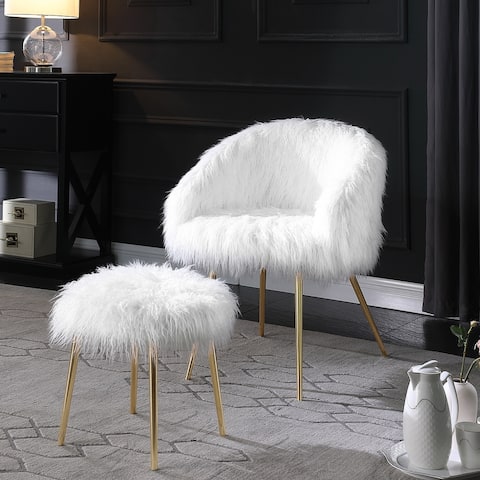 Roundhill Furniture Ravni Faux Fur Accent Armchair with Ottman