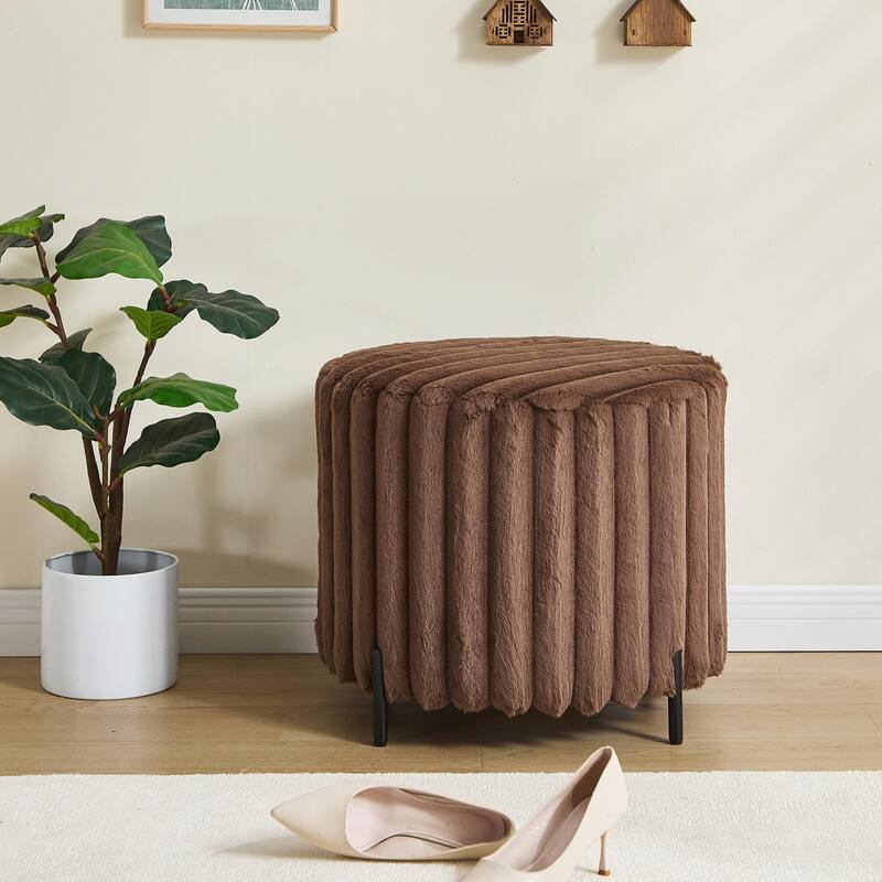 22.05" Wide Upholstered Round Pouf Ottoman Foot Rest with Black Metal Legs