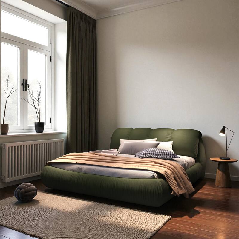 Queen/King Size Luxury Upholstered Platform Bed with Oversized Padded Headboard, Solid Wood Frame & Adjustable Mattress Height