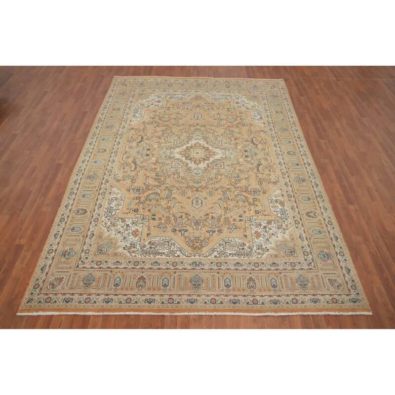 Hand Knotted Oriental 100% Wool Carpet Traditional Floral Oranges & Rust Tabriz Area Rug - 11' 5'' X 8' 0''