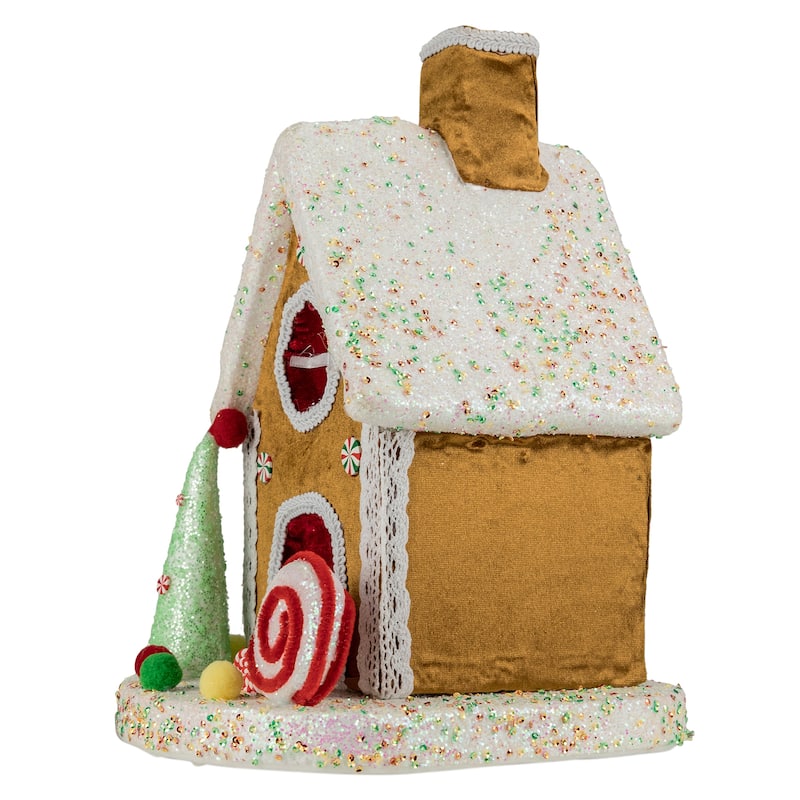 Gingerbread Glitter Candy House Christmas Decoration - 13"
