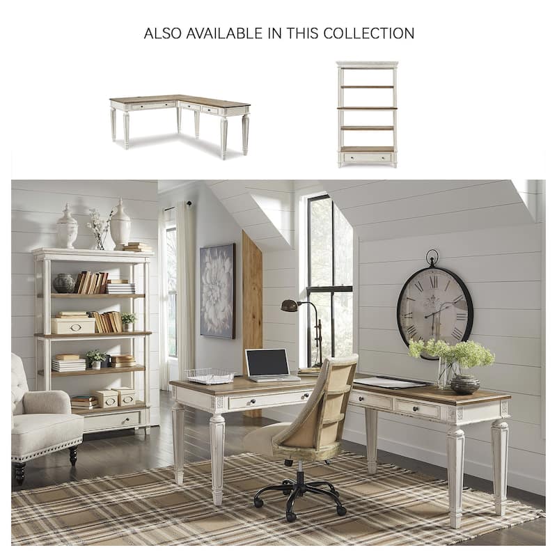 Realyn Antique White/Brown 2-Piece Home Office Desk