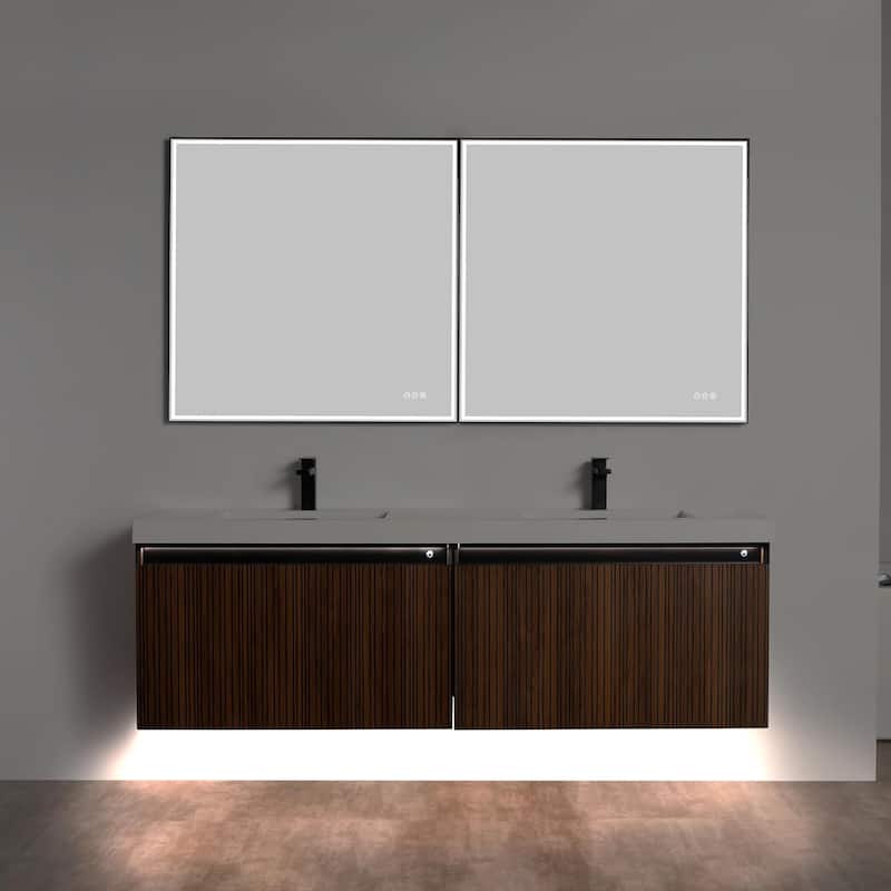 Blossom Lille Brown Walnut Floating Vanity with LED & Acrylic Sink
