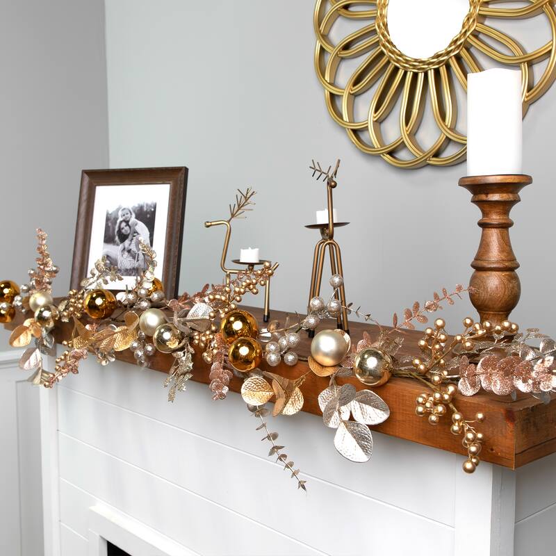 Glittered Mixed Leaves and Berries Artificial Christmas Garland - 6' x 9" - Unlit