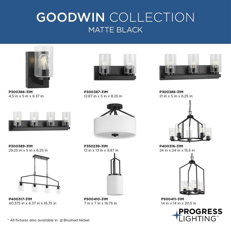 Goodwin Collection Five-Light Matte Black Modern Farmhouse Chandelier - 24 in x 24 in x 15.5 in