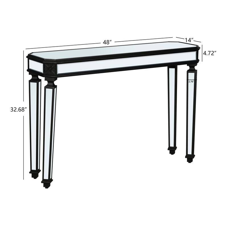 Roomfitters 48" Mirrored Console Table, Carved Wood Entryway Sofa Table with Silver Glass & Black Finish