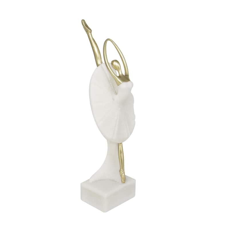 Cream Polystone Ballet Dancer Decorative Sculpture with Gold Accents