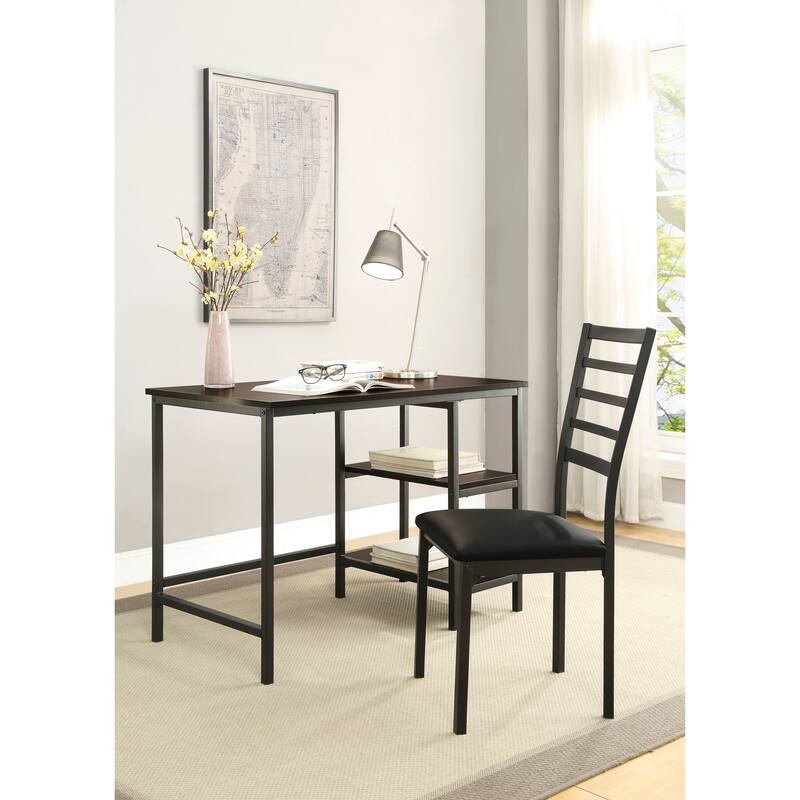 Black Finish 2-Piece Writing Desk Set with Chair Industrial Style Metal Frame Faux Leather Upholstery