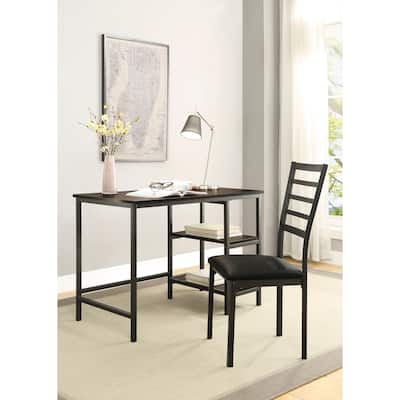 Black Finish 2-Piece Writing Desk Set with Chair Industrial Style Metal Frame Faux Leather Upholstery