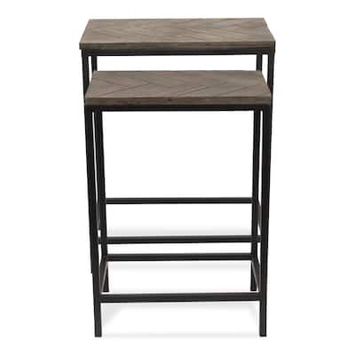 Set of 2 Gray and Black Contemporary Rectangular Side Tables 23.75"