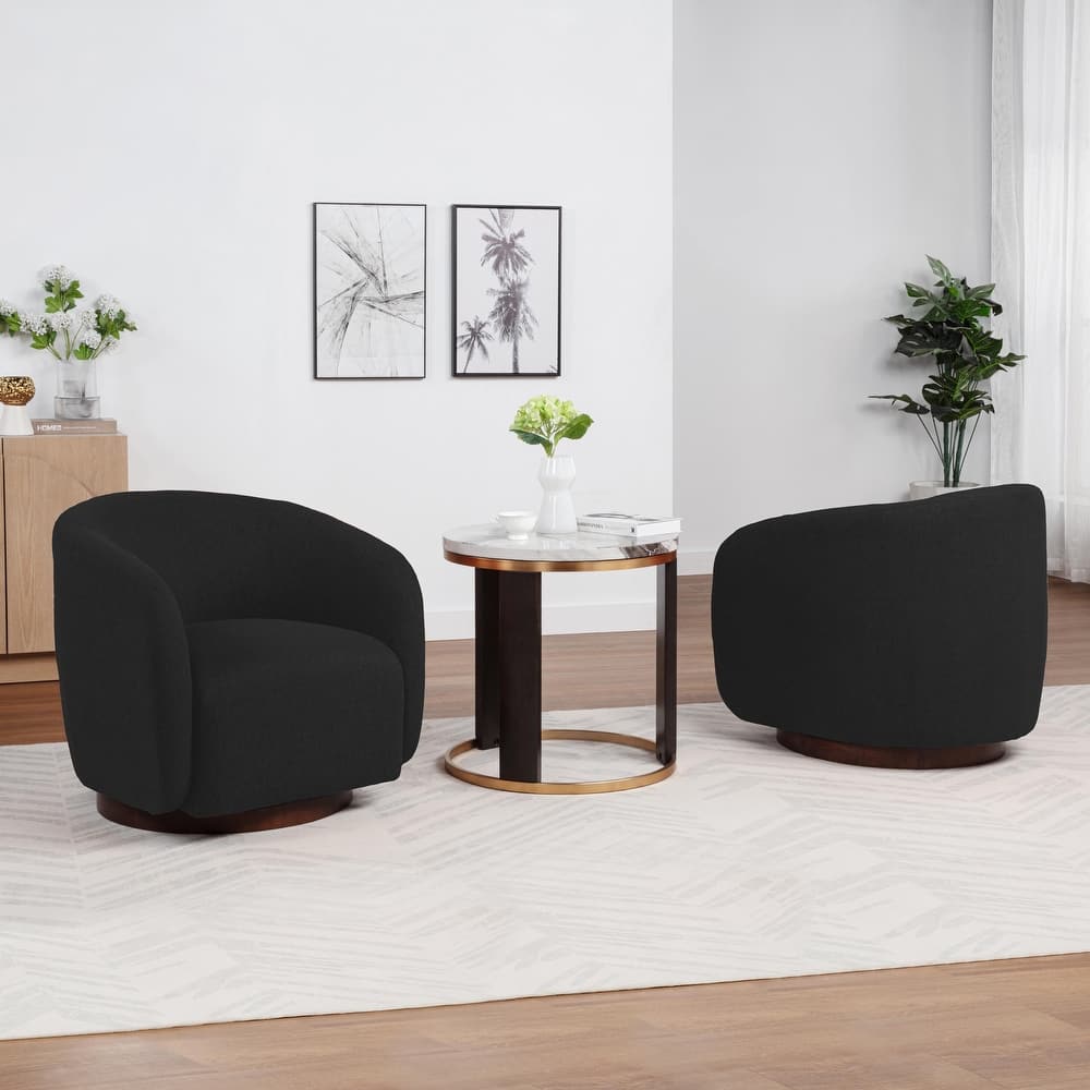 SEYNAR Modern Glam Boucle Fabric Round 360 Degree Swivel Barrel Chair Set of 2
