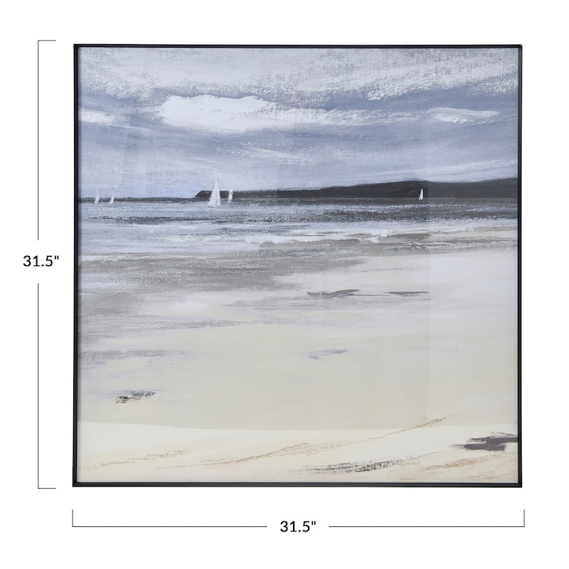 Watercolor Seascape Wall Décor, Ocean Horizon Print with Black Metal Frame