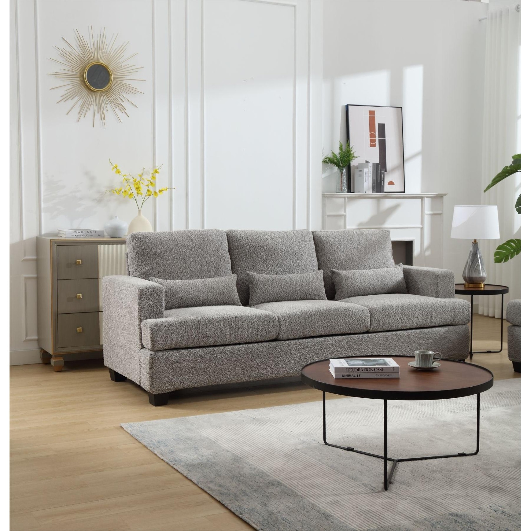 Velvet Upholstered Removable back Cushion Modern Sofas Couches with 3pcs waist pillow