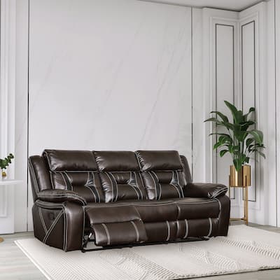 86 Inch Faux Leather Top Arm Reclining Upholstered Sofa - 86" x 40" in.