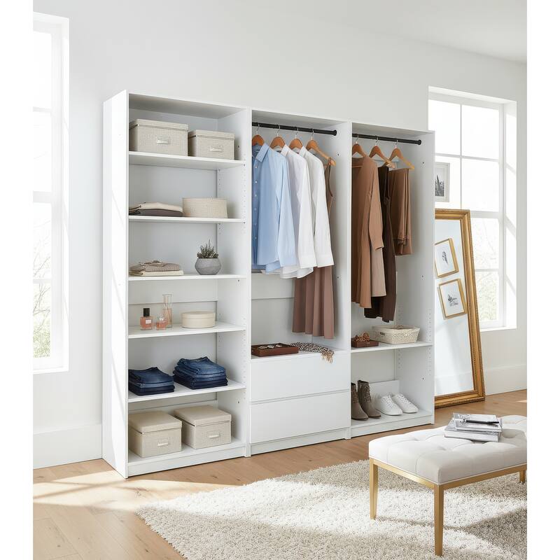 Prosper White Freestanding Walk in Wood Closet System - 94.2"W x 15.7"D x 83" H