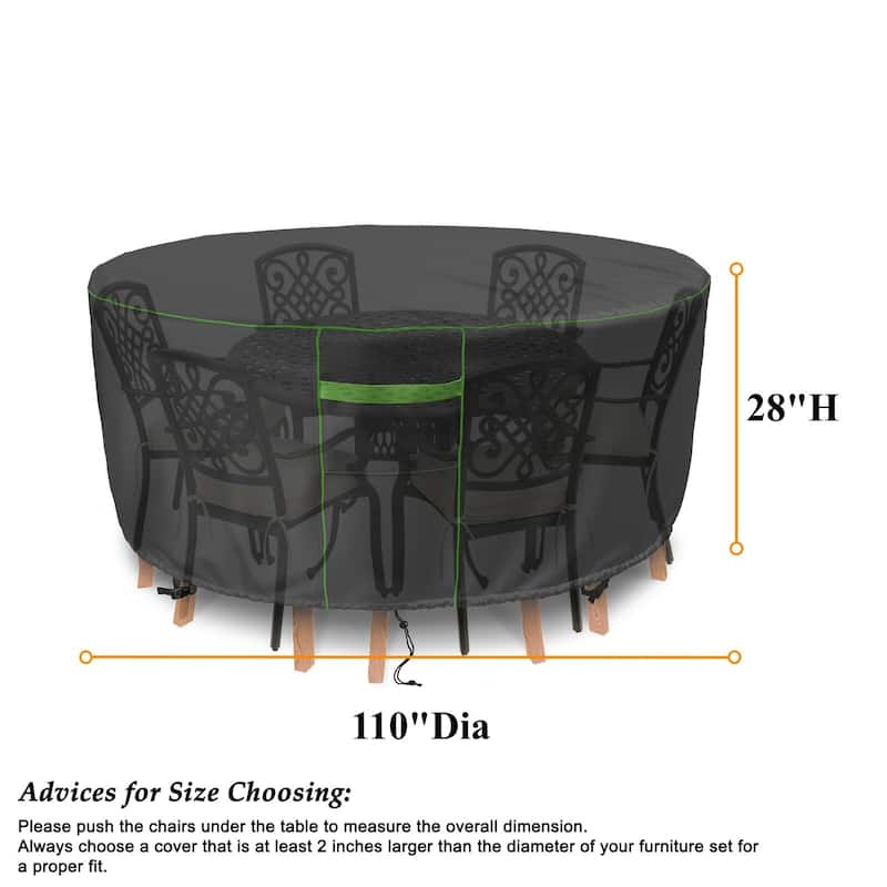 Black Polyester Patio Furniture Cover For Dining table (round) - 110"DIA x 28"H