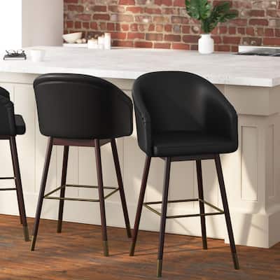 Set of 2 Upholstered Counter Stools with Wooden Legs