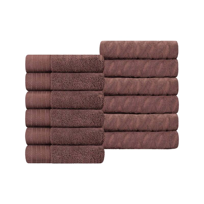 Turkish Cotton Herringbone and Solid Washcloth Towel Set by Superior
