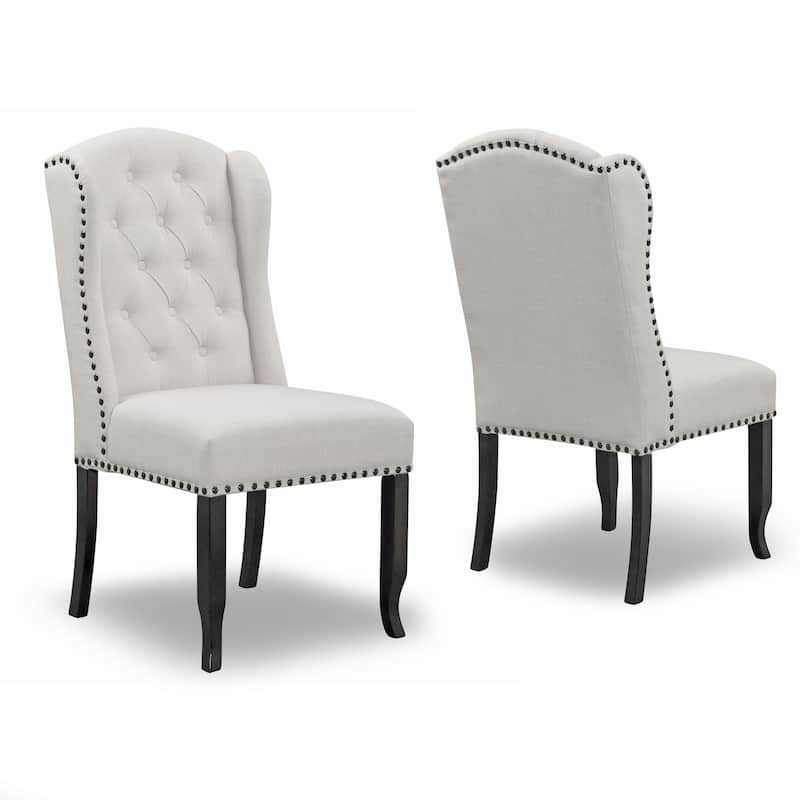 Set of 2 Alen Beige Fabric Dining Chair Wing Chair with Tufted Buttons