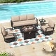 preview thumbnail 71 of 144, Aluminum Patio Outdoor Sectional Sofa Set with Fire Pit, Swivel Rocking Chairs and Ottomans 5-Seats w/Swivel - Khaki