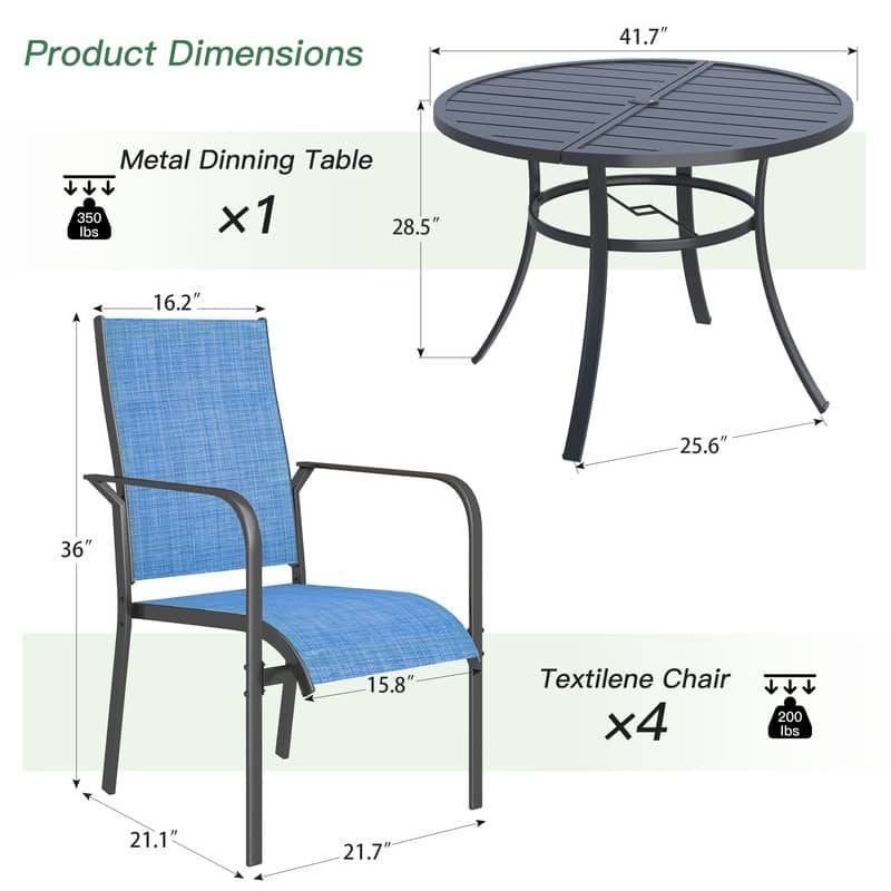 Patio Dining Set, Outdoor Dining Table and Chairs Set with Textilene Chairs, Adjustable Umbrella Hole for Garden, Backyard