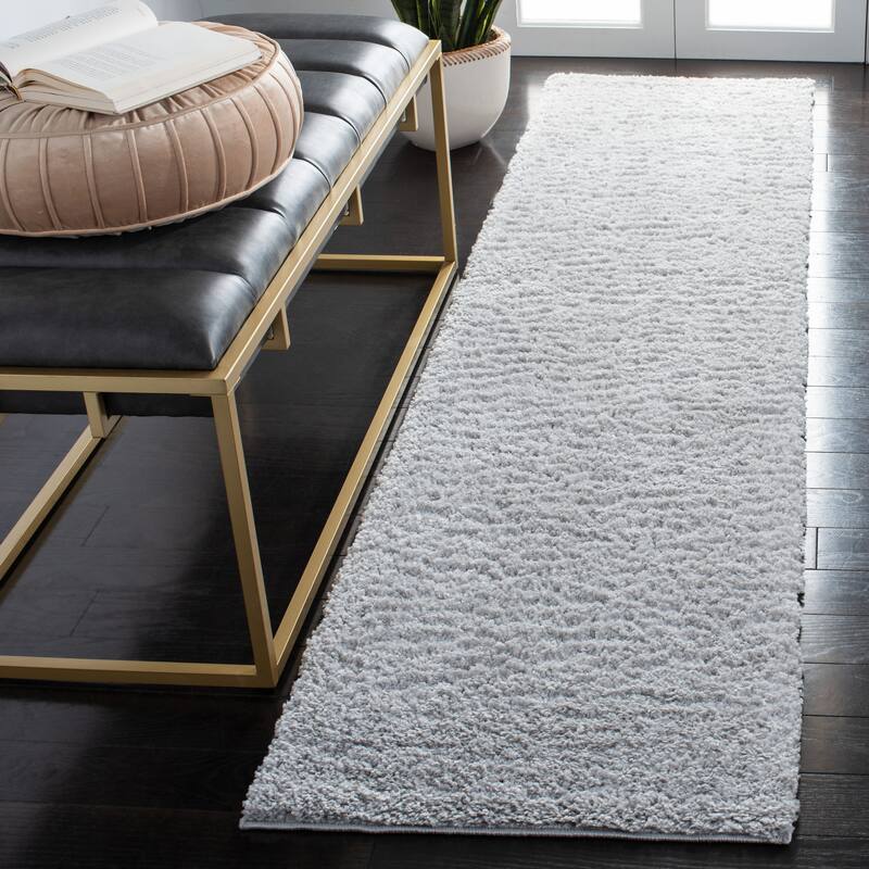 SAFAVIEH August Shag Severina Solid 1.25-inch Thick Rug - 2' x 8' Runner - Light Grey
