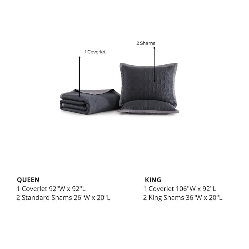 Bebejan 100% Cotton Sateen 3 Piece Textured Quilted Coverlet Set