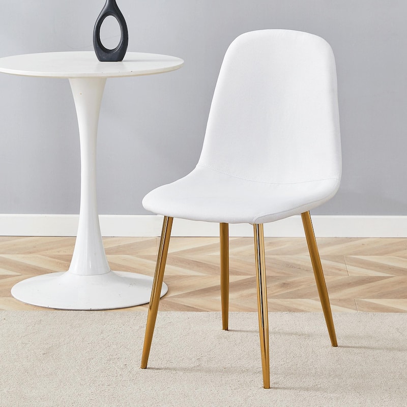Minimalist Dining Chair Set of 4, Linen Fabric Kitchen Chair with Metal Legs Modern Armless Side Chair for Office