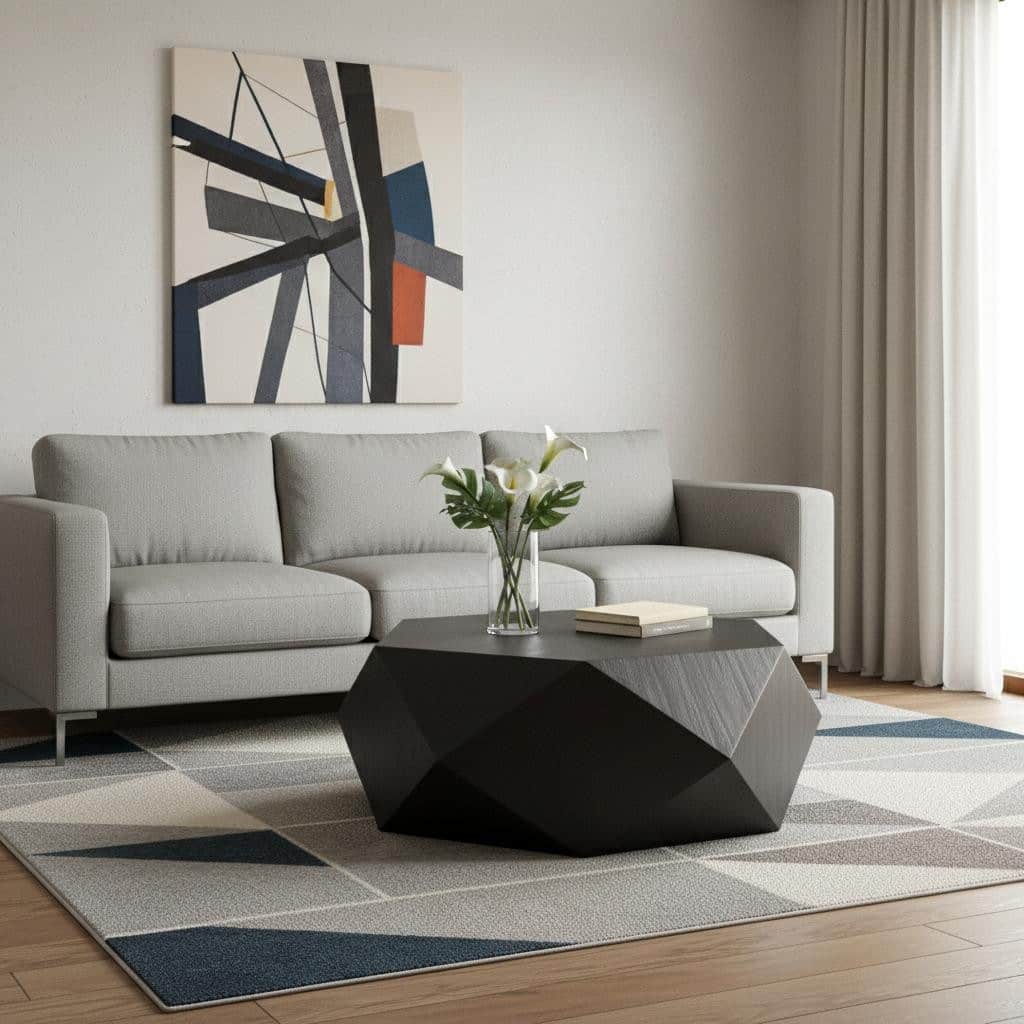 HomeRoots 50" Black Wood Hexagon Block Coffee Table - 50.00 in. x 17.00 in. x 43.00 in.