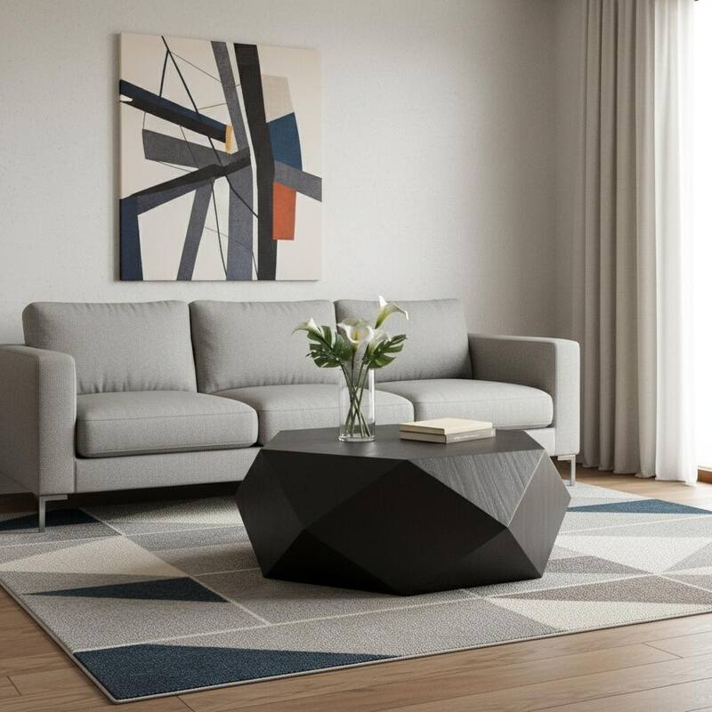 HomeRoots 50" Black Wood Hexagon Block Coffee Table - 50.00 in. x 17.00 in. x 43.00 in. - Black