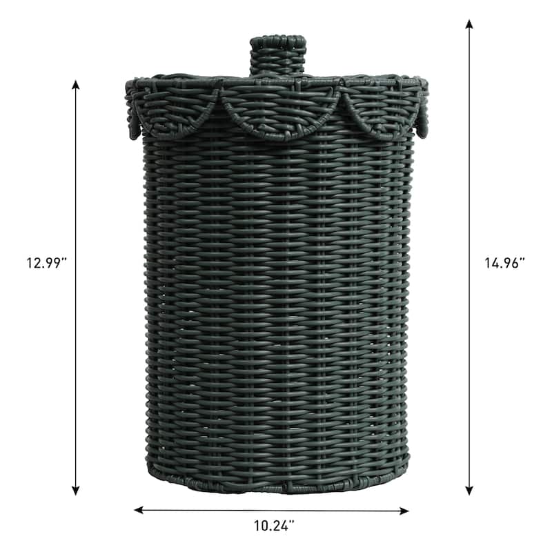 Fern Modern Bohemian Resin 2.9-Gallon Cylinder Wicker Watebasket with Scalloped Lid