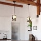 preview thumbnail 7 of 9, Acadia Bronze Rustic Mini Pendant Ceiling Light White Linen Shade Deer and Tree - 7.5-in W x 23-in H x 7.5-in D