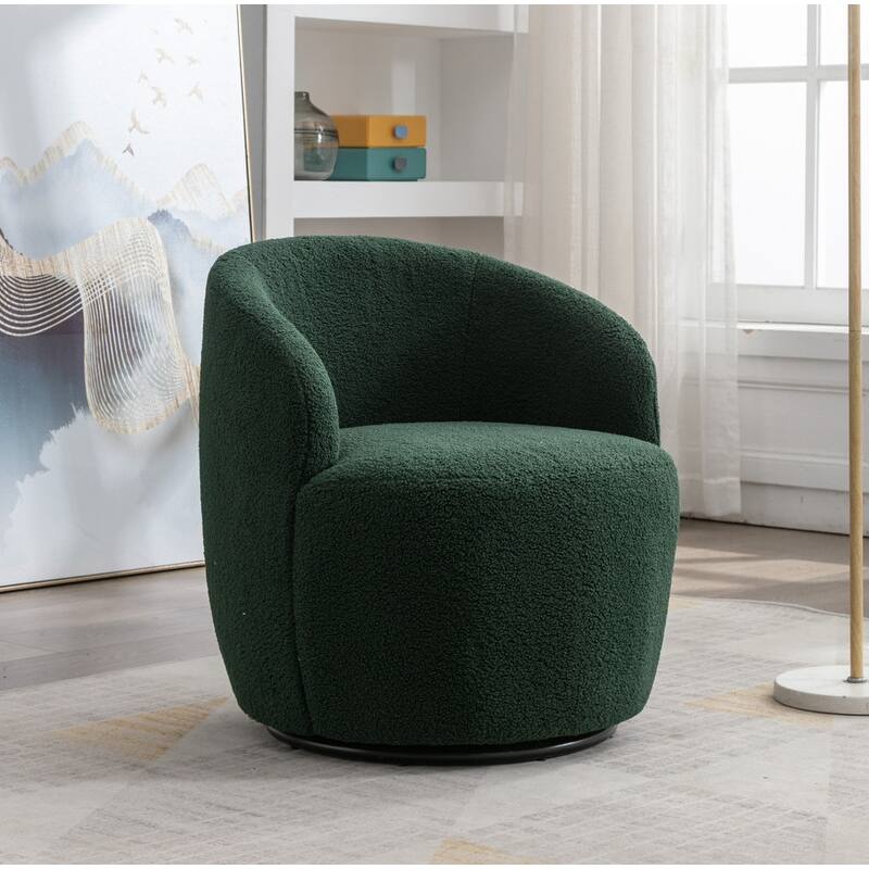 Swivel Barrel Chair,Teddy Fabric Upholstered Modern Round Accent Arm Chairs